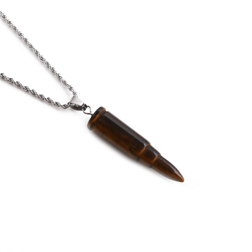 Stone Tigers Eye Stone Bullet Pendant Stainless Steel Necklace - Unique Inspirations by Tracy and Anna