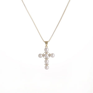 Rhinestone and Pearl Cross Necklace - Unique Inspirations by Tracy and Anna