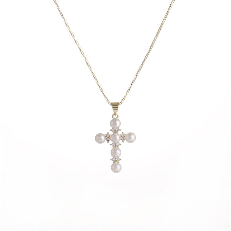 Rhinestone and Pearl Cross Necklace - Unique Inspirations by Tracy and Anna