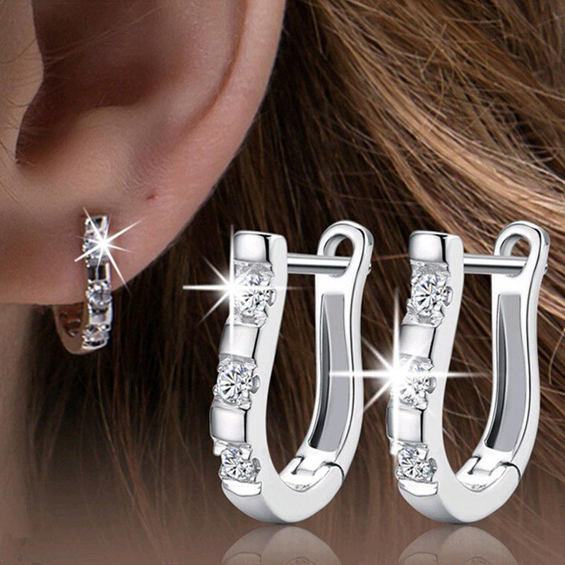 Horseshoe Shaped Silver Rhinestone Earrings - Unique Inspirations by Tracy and Anna