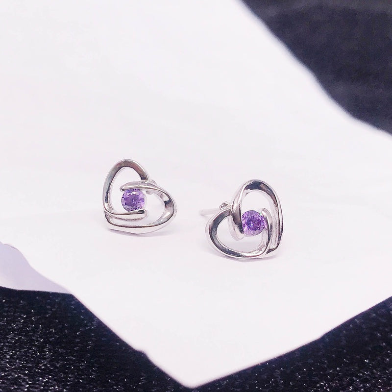 Purple Rhinestone Heart Post Earrings - Unique Inspirations by Tracy and Anna
