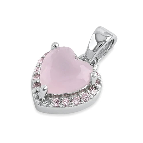 Sterling Silver Small Milky Pink CZ Heart Pendant
