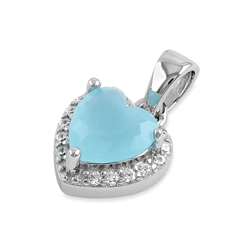 Sterling Silver Small Milky Blue CZ Heart Pendant