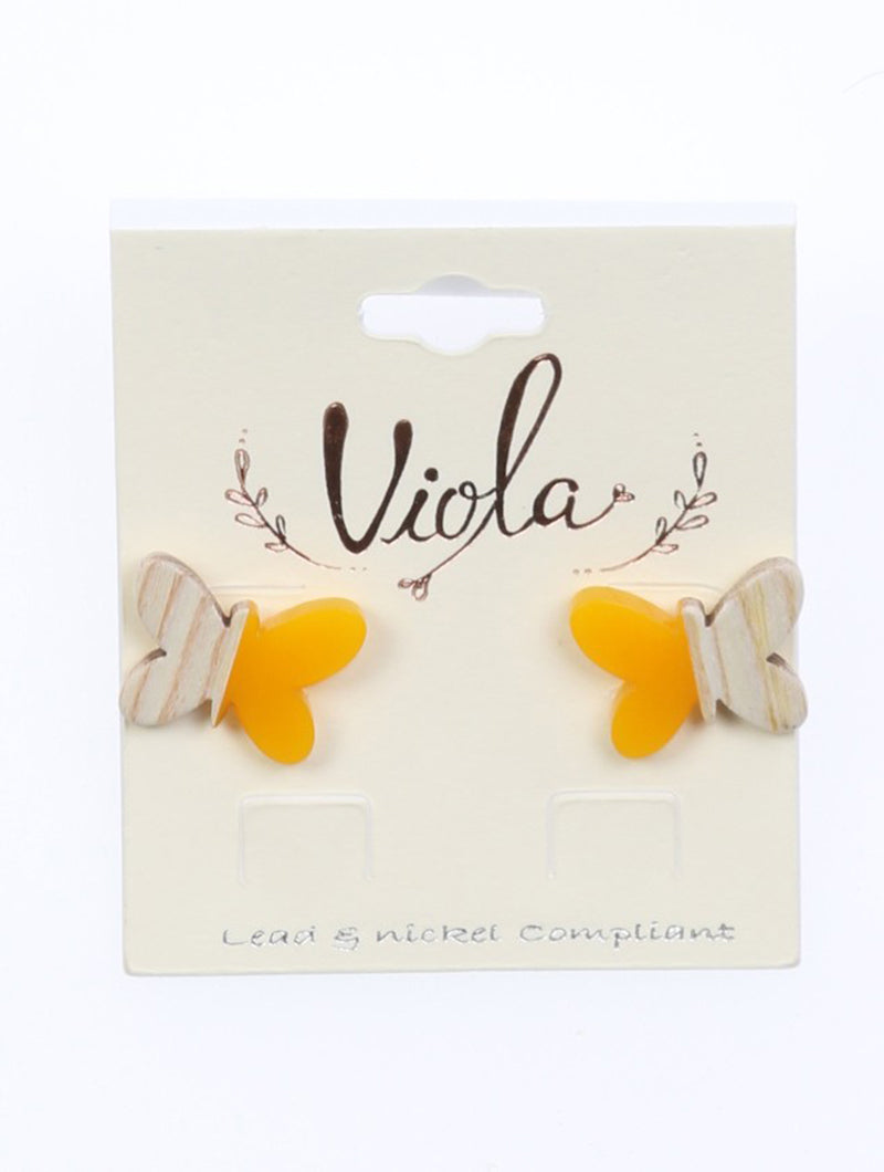 BUTTERFLY STUD / WOODEN / POST PIN / 1/2 INCH DROP - Unique Inspirations by Tracy and Anna