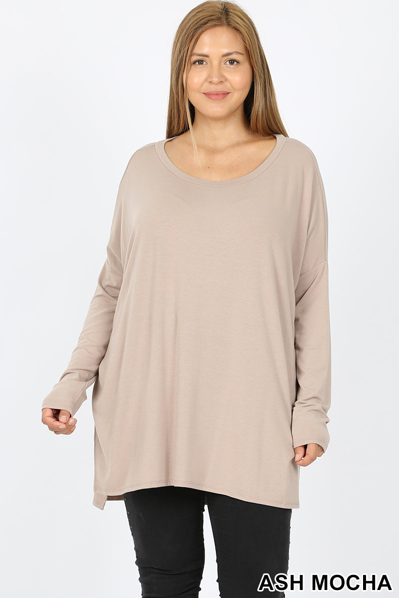PLUS DOLMAN SLEEVE ROUND NECK SLIT HI-LOW HEM TOP - Unique Inspirations by Tracy and Anna