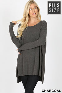 PLUS DOLMAN SLEEVE ROUND NECK SLIT HI-LOW HEM TOP - Unique Inspirations by Tracy and Anna
