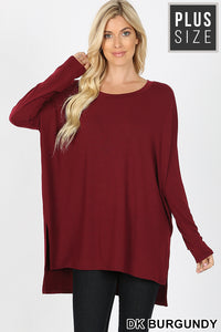 DOLMAN SLEEVE ROUND NECK SLIT HI-LOW HEM TOP - Unique Inspirations by Tracy and Anna