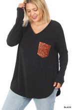 Load image into Gallery viewer, LONG SLEEVE V-NECK SEQUIN POCKET TOP - Unique Inspirations by Tracy and Anna
