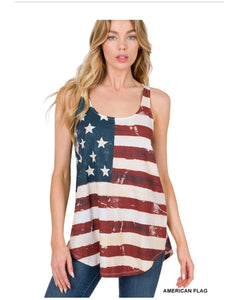 RT-8198XBA AMERICAN FLAG PRINT SLEEVELESS TOP - Unique Inspirations by Tracy and Anna