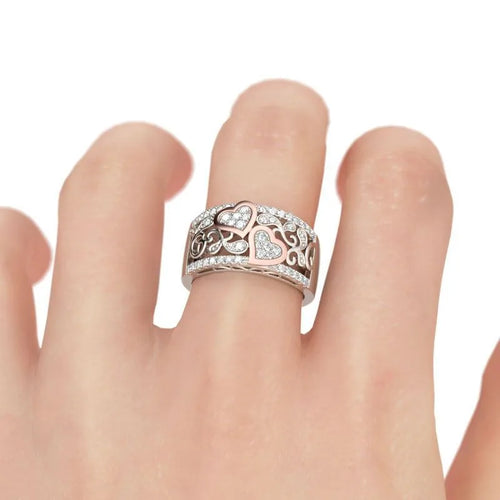 Dbl Heart Rose Gold & Silver Ring