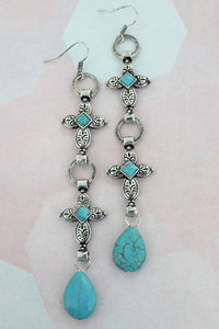 SILVERTONE AND TURQUOISE CROSS RIVER FALLS EARRINGS - Unique Inspirations by Tracy and Anna