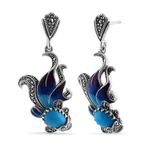 Sterling Silver Simulated Turquoise Fish Ghost Marcasite Earrings - Unique Inspirations by Tracy and Anna