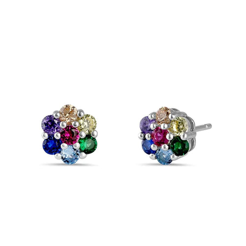 Sterling Silver Colorful CZ Flower Stud Earrings - Unique Inspirations by Tracy and Anna