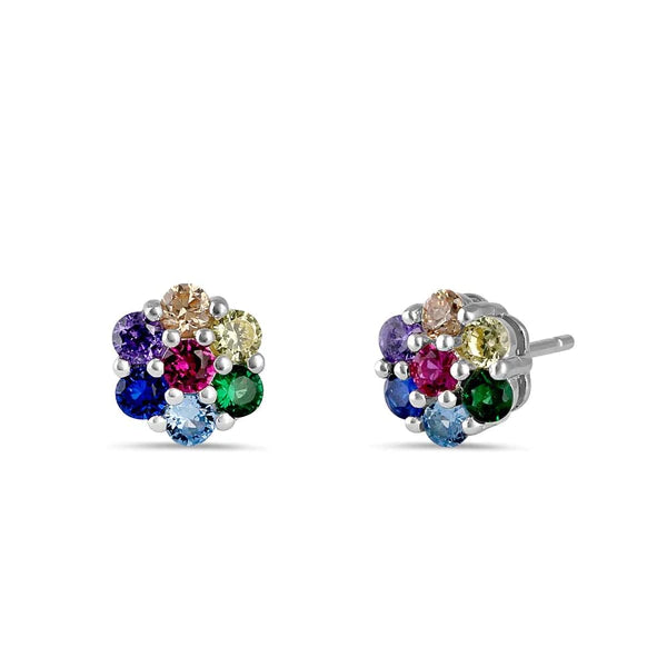 Sterling Silver Colorful CZ Flower Stud Earrings - Unique Inspirations by Tracy and Anna