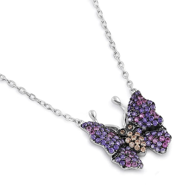 Butterfly Round Cut Amethyst, Ruby and Brown CZ Necklace - Unique Inspirations by Tracy and Anna
