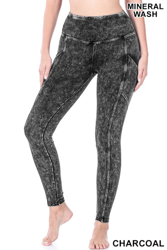 MINERAL WASH WIDE WAISTBAND LEGGINGS - Unique Inspirations by Tracy and Anna