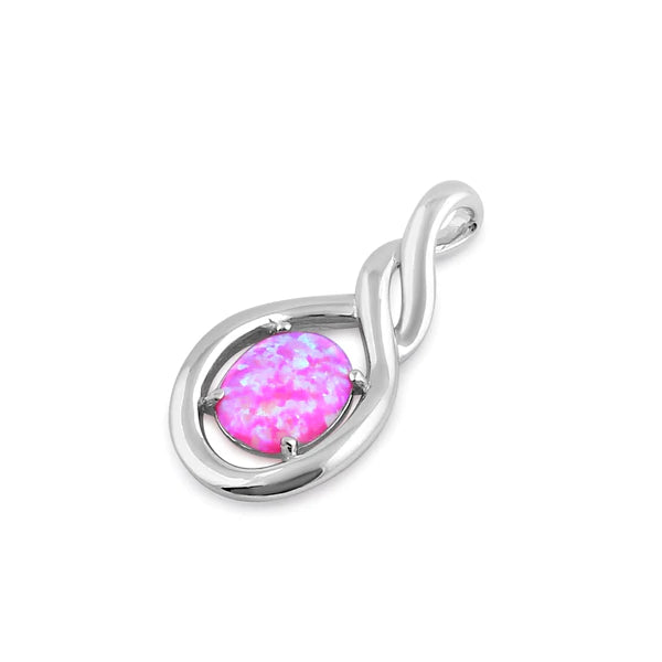 Sterling Silver Pink Lab Opal Oval Twist Pendant - Unique Inspirations by Tracy and Anna
