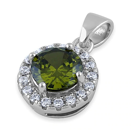 Sterling Silver Round Peridot CZ Halo Pendant - Unique Inspirations by Tracy and Anna