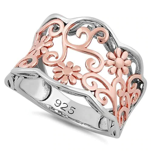 Sterling Silver Rose Gold Two Tone Flowers Ring - Unique Inspirations by Tracy and Anna