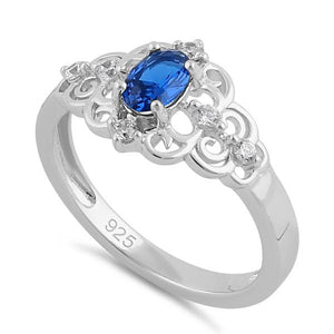 Sterling Silver Blue CZ Vintage Design Ring - Unique Inspirations by Tracy and Anna