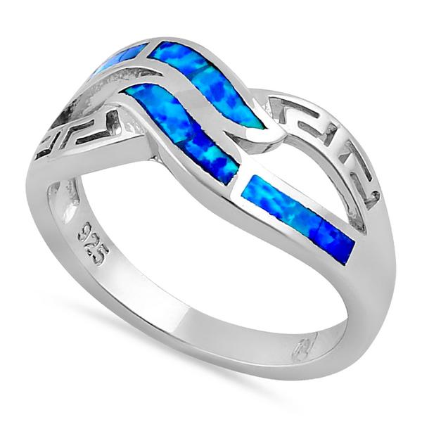 Sterling Silver Blue Lab Opal Greek Untwine Infinity Ring - Unique Inspirations by Tracy and Anna