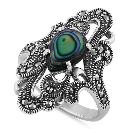 Sterling Silver Pear Shape Abalone Marcasite Ring - Unique Inspirations by Tracy and Anna