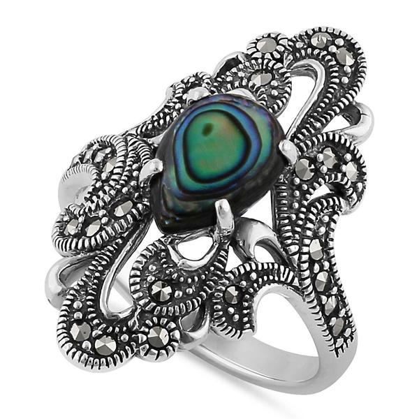 Sterling Silver Pear Shape Abalone Marcasite Ring - Unique Inspirations by Tracy and Anna