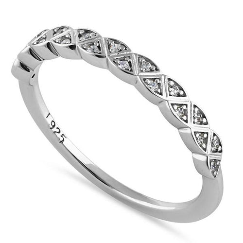 Sterling Silver Triangular Half Eternity Pattern Round Cut Clear CZ Band Ring - Unique Inspirations by Tracy and Anna