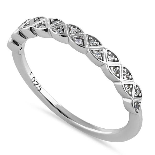Sterling Silver Triangular Half Eternity Pattern Round Cut Clear CZ Band Ring - Unique Inspirations by Tracy and Anna