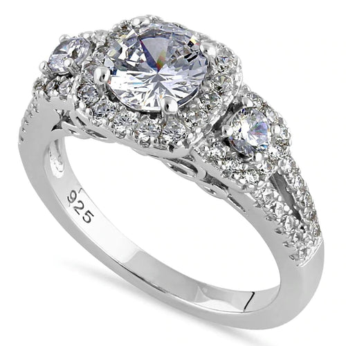 Filigree Halo Trio Round Cut Clear CZ Engagement Ring - Unique Inspirations by Tracy and Anna