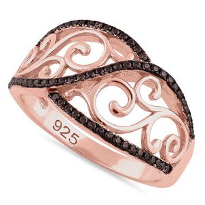 Sterling Silver Vines Rose Gold Plated Brown CZ Ring - Unique Inspirations by Tracy and Anna