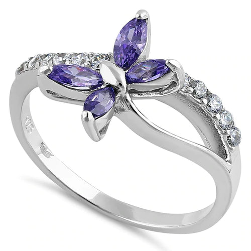 Sterling Silver Butterfly Amethyst CZ Ring - Unique Inspirations by Tracy and Anna