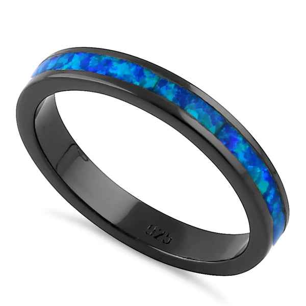 Black Rhodium Plated Seamless Lab Blue Opal Ring - Unique Inspirations by Tracy and Anna