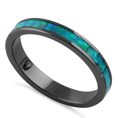 Sterling Silver Black Rhodium Plated Green Lab Opal Ring - Unique Inspirations by Tracy and Anna