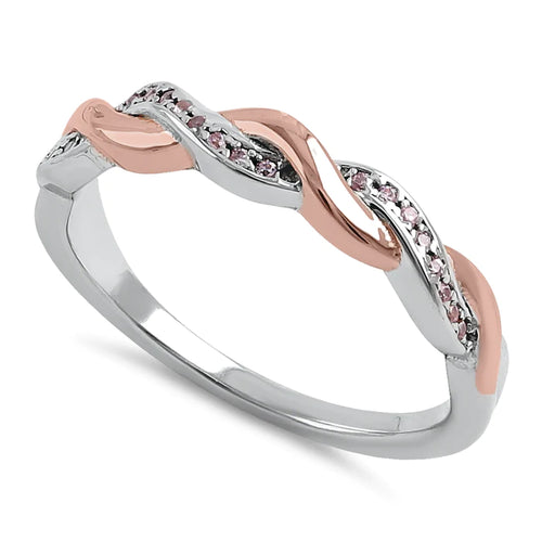 Sterling Silver and Rose Gold Plated Braided CZ Ring