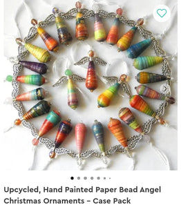 Upcycled, Hand Painted Paper Bead Angel Christmas Ornaments - Unique Inspirations by Tracy and Anna