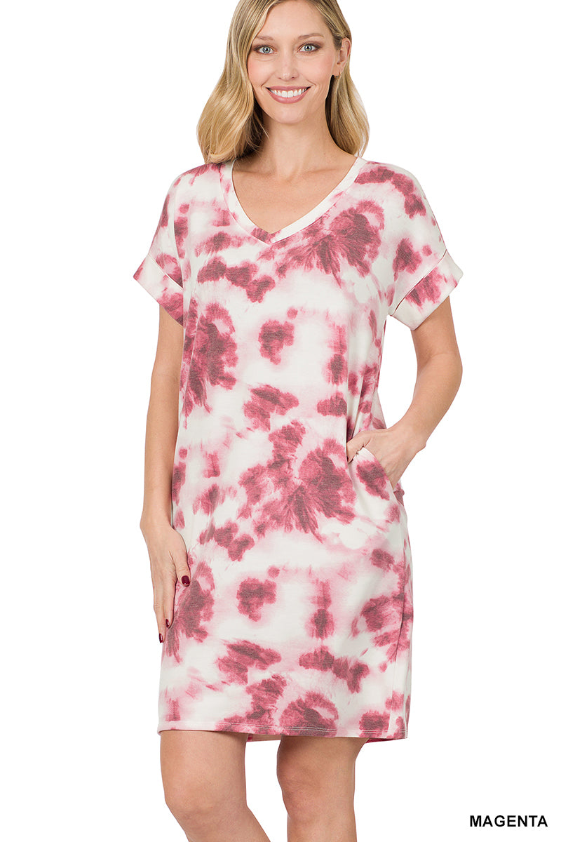 French Terry V-Neck Tie Dye Dress - Unique Inspirations by Tracy and Anna