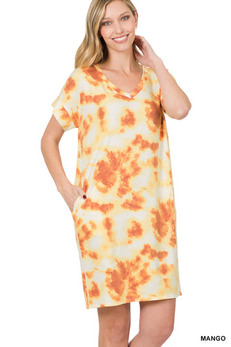 French Terry V-Neck Tie Dye Dress - Unique Inspirations by Tracy and Anna