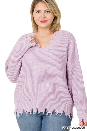 DROP SHOULDER DISTRESSED SWEATER - Unique Inspirations by Tracy and Anna