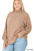 PLUS TURTLENECK MELANGE BALLOON SLEEVE SWEATER - Unique Inspirations by Tracy and Anna