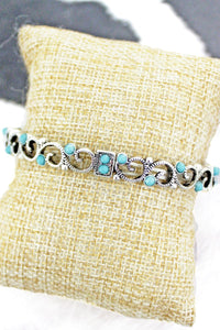 SILVERTONE AND TURQUOISE SCROLL BRACELET - Unique Inspirations by Tracy and Anna