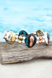 TRI-TONE AND PATINA FLIP FLOP STRETCH BRACELET - Unique Inspirations by Tracy and Anna