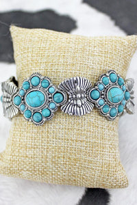 Western Turquoise Beaded Burnished Silvertone Stretch Bracelet - Unique Inspirations by Tracy and Anna