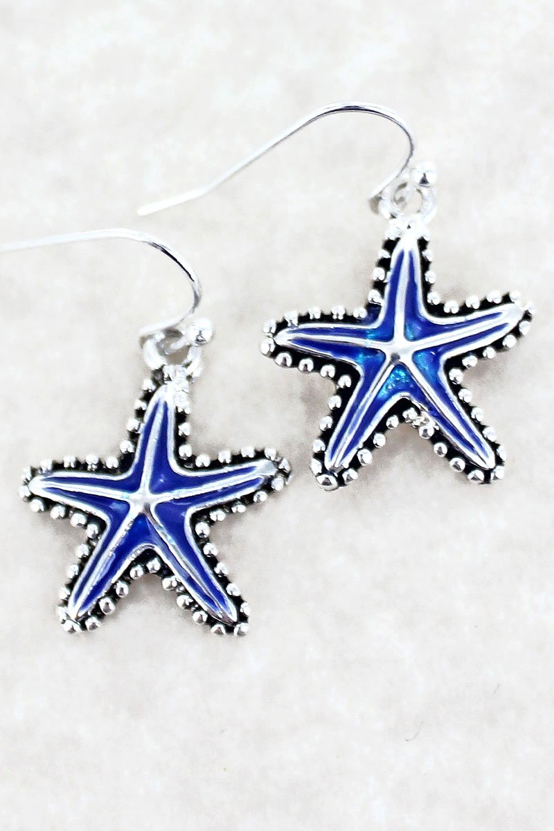 BLUE STARFISH ENAMEL SILVERTONE EARRINGS - Unique Inspirations by Tracy and Anna