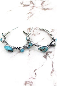 TURQUOISE ANTORA CREEK SILVERTONE HOOP EARRINGS - Unique Inspirations by Tracy and Anna