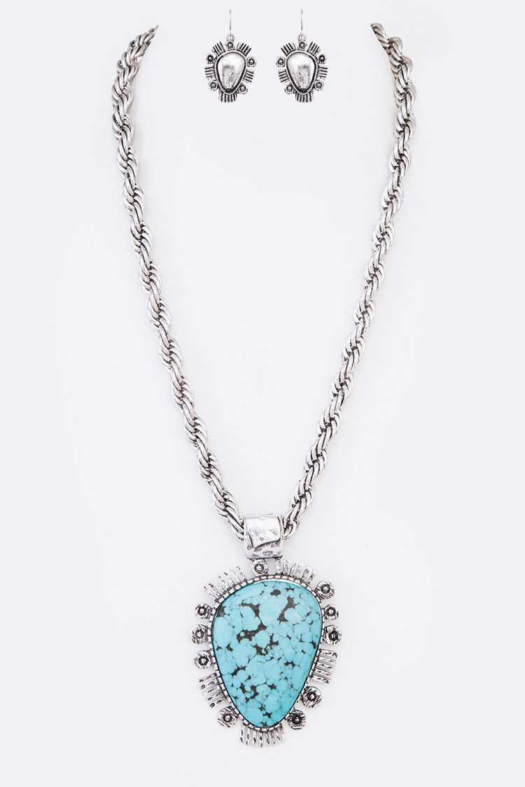 Oversize Stone Pendant Necklace Set - Unique Inspirations by Tracy and Anna