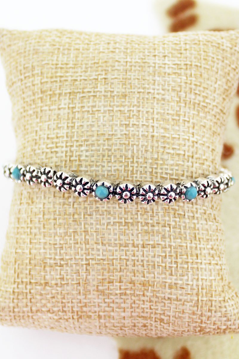 ROSALIA TURQUOISE AND SILVERTONE STRETCH BRACELET - Unique Inspirations by Tracy and Anna