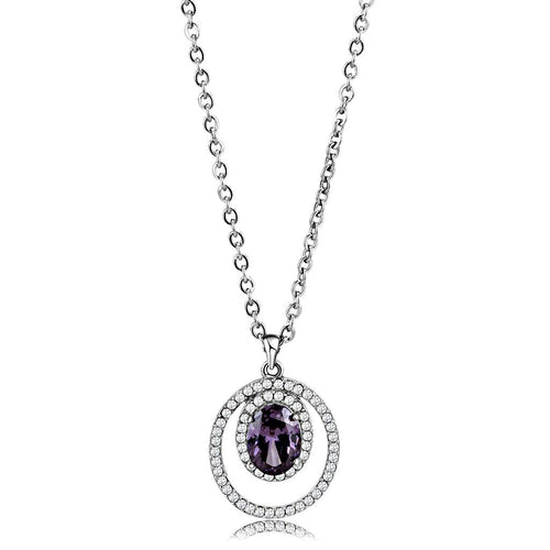 Stainless Steel Chain Pendant with AAA Grade CZ in Amethyst - Unique Inspirations by Tracy and Anna