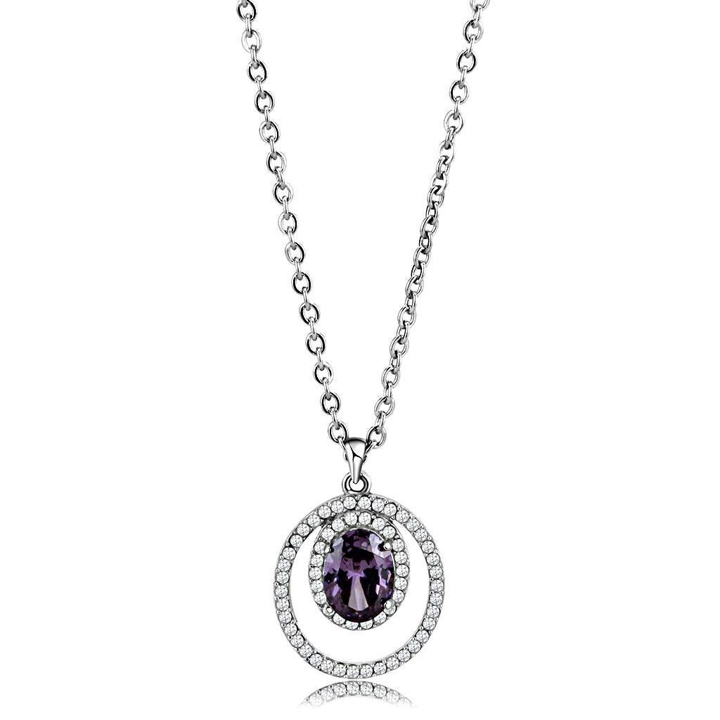 Stainless Steel Chain Pendant with AAA Grade CZ in Amethyst - Unique Inspirations by Tracy and Anna