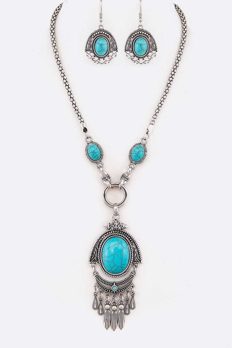 Turquoise Pendant Boho Necklace Set - Unique Inspirations by Tracy and Anna
